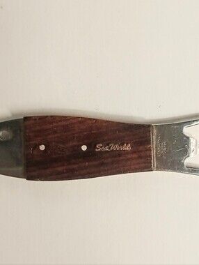 Vintage Sea World Fish Bottle Opener Stainless Steel Wood Japan MCM Excellent